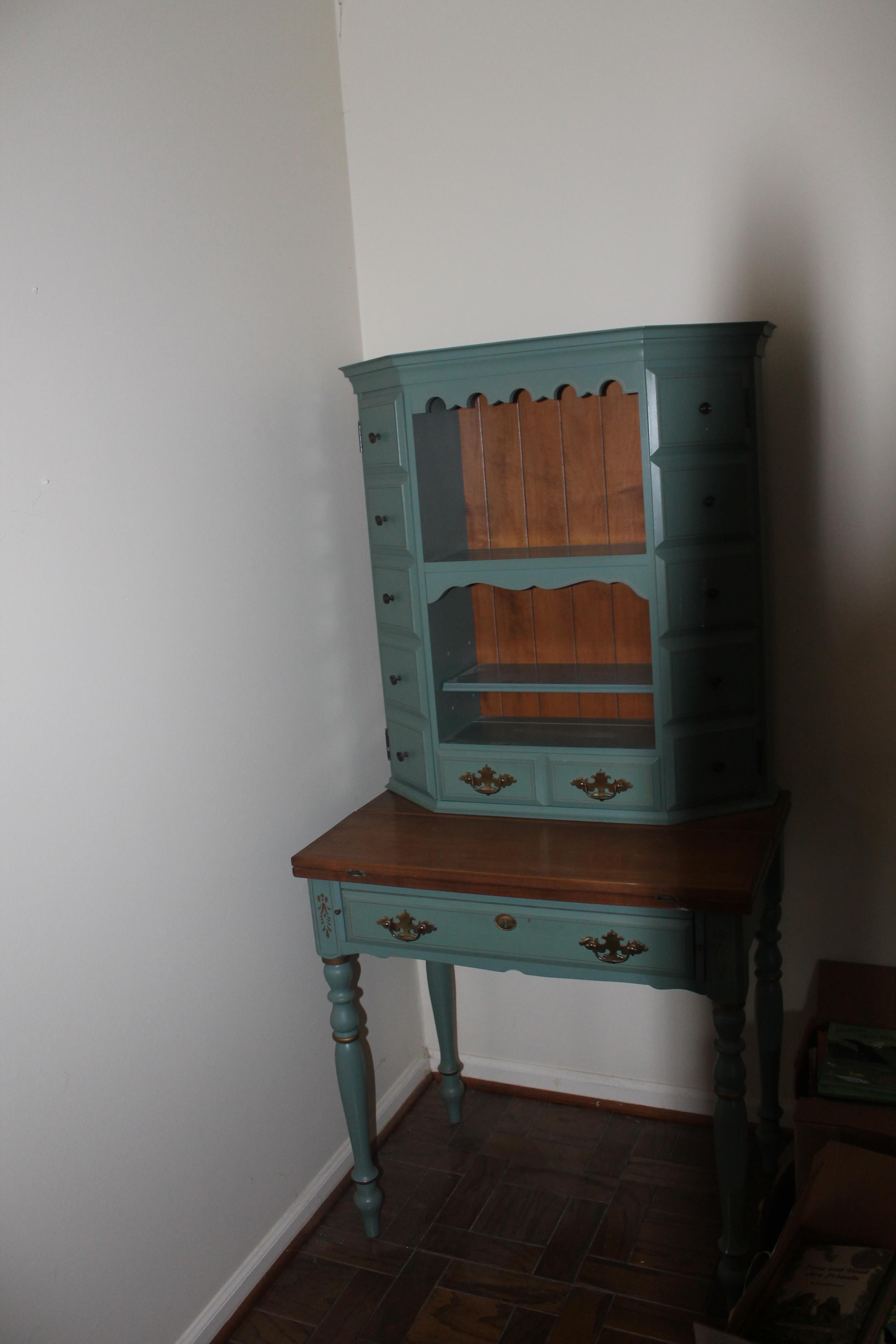 darling blue and stained wood secretary