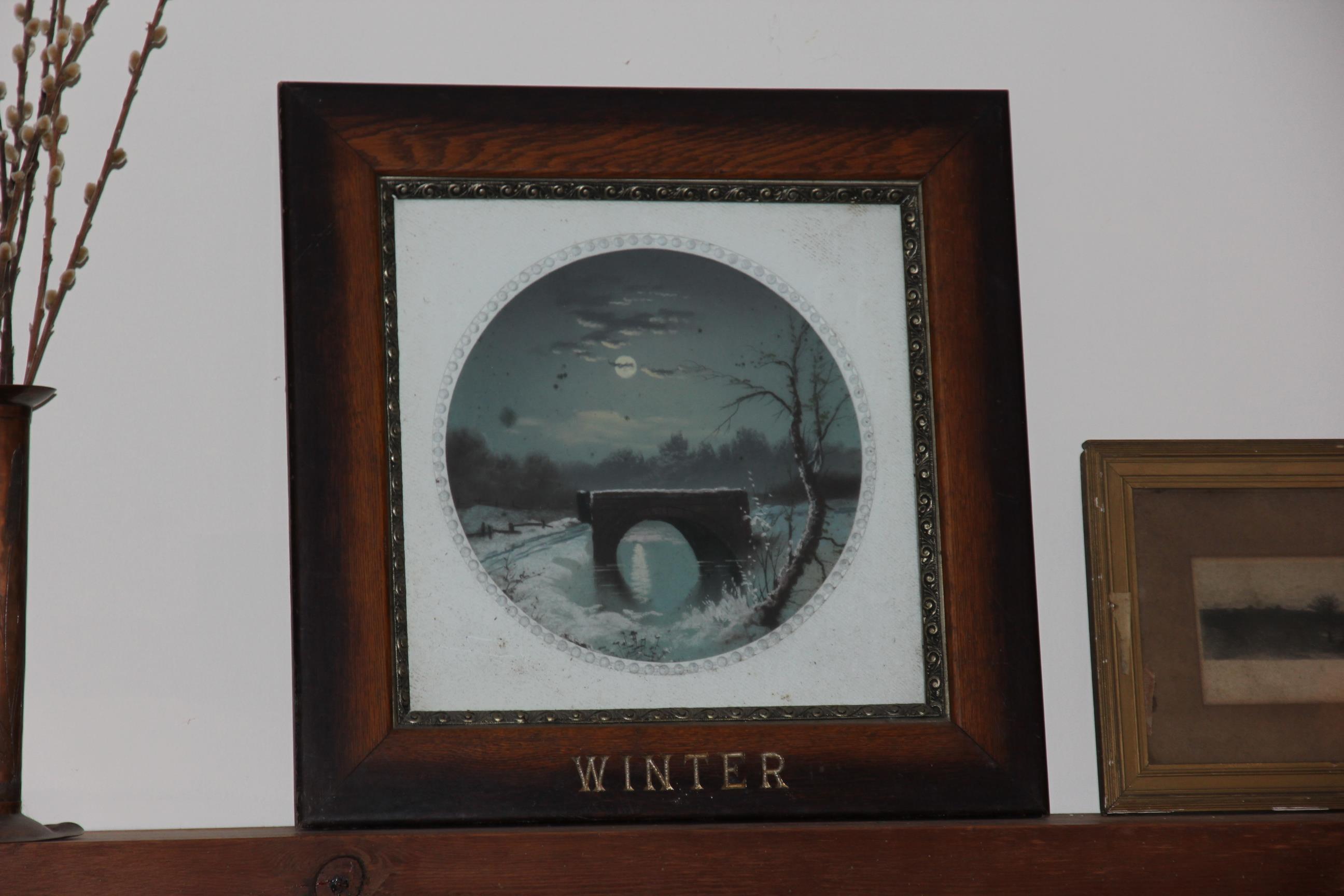 Antique winter scene print in charming frame