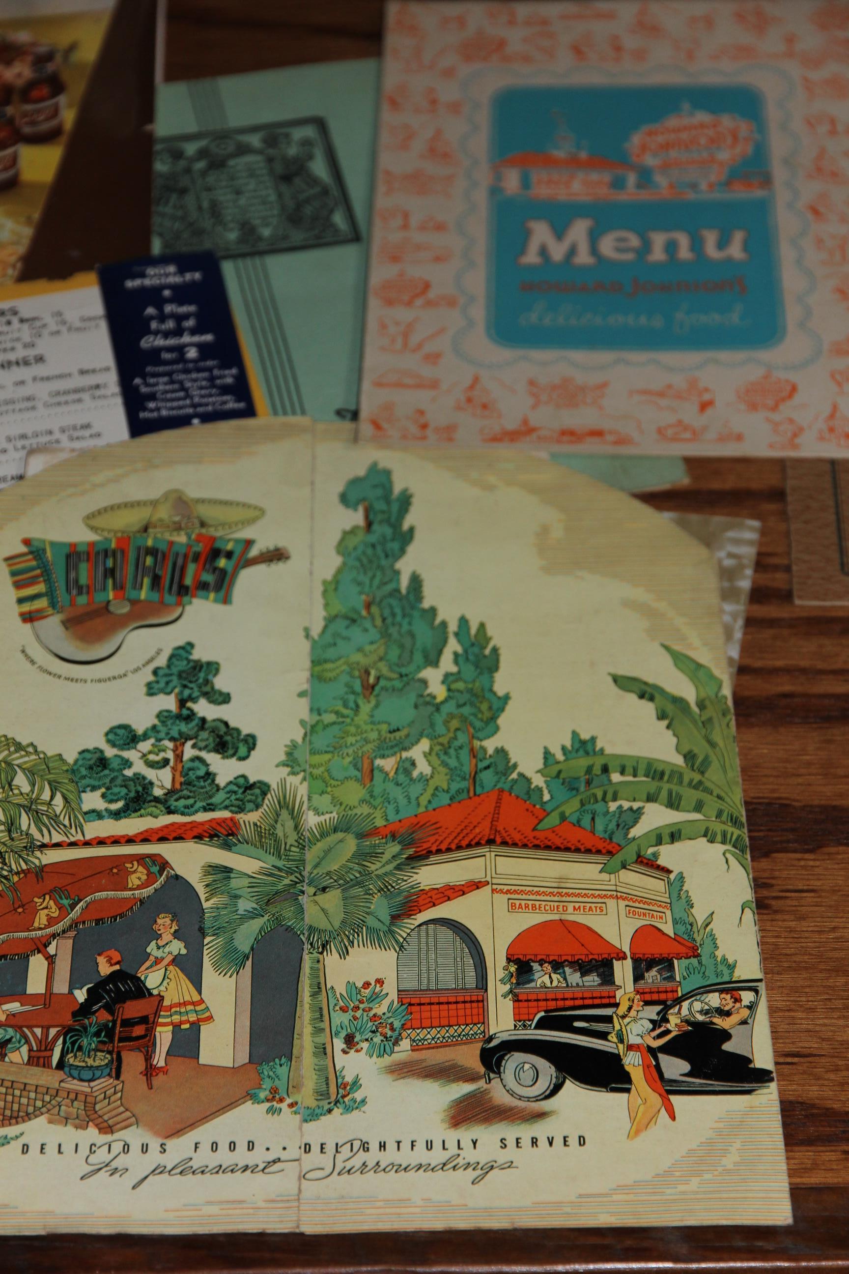 collection of vintage ephemera, including some 1930s and 40s menus