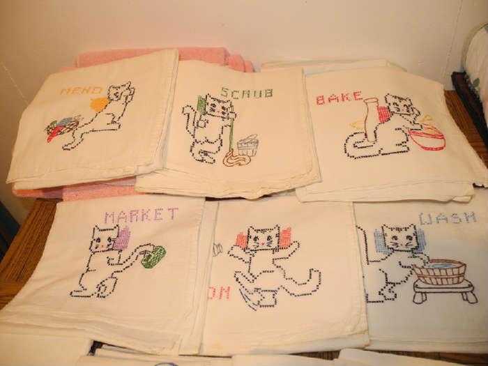 some of the lovliest hand stitched tea towels (cute too!)