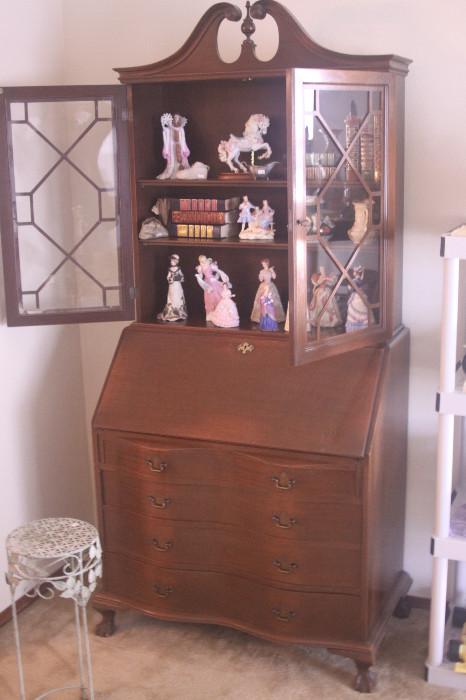Beautiful old secretary bookcase - assorted Lenox figurines and other collectibles