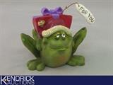 Ceramic Christmas Frog Holding Present Ornament

