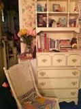 wicker rocker and chest/shelf unit