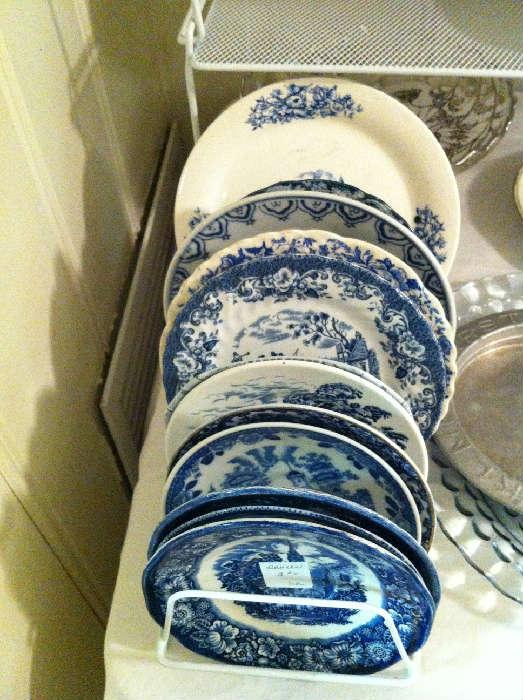                                blue & white plates & platters