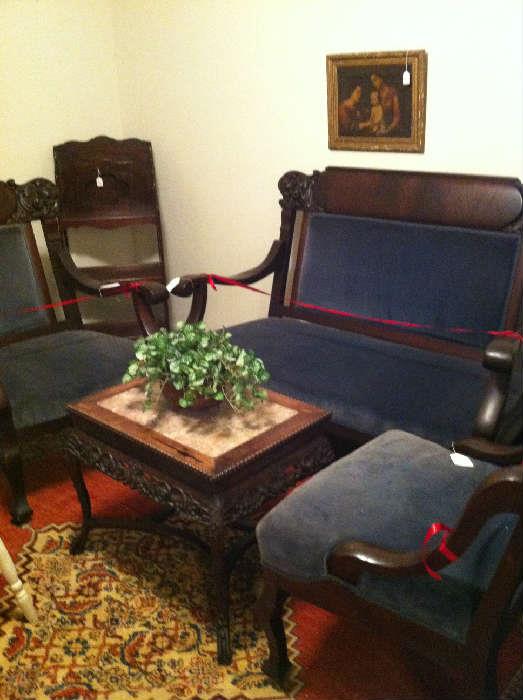                                  antique French  settee & 2 chairs