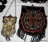 German silver Enamelled Purse with French 19th century beaded purse