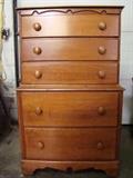 Vintage Maple Chest on Chest of Drawers with Three Pull Out Top Drawers and Two Larger Pull Out Bottom Drawers. Measures 30"w. x 49"h. x 18"d.