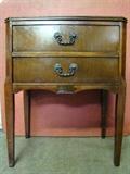Vintage Two Drawer Night Stand with Decorative Hardware. Measures 20"w. x 27"h. x 20"d.
