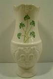 Belleek Porcelain Vase with Clover Decoration. Marked with Belleek green ink stamp. Measures 8"h. and appears to be in Good Condition