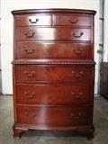 Mahogany Drexel Stacked Chest from The Newport Collection. Features carvers boarders and columns,and two small, two medium, and three large pull out drawers with original hardware. Measures 36"w. x 55"h. x 22"d. 
