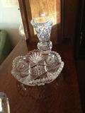 Lovely Cut Glass Scalloped Bowl & Cut Glass Candle Holder