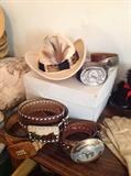 Great Vintage Belts with Large Buckles & Cowboy Hat
