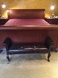 King Sleigh Bed Leather and Wood