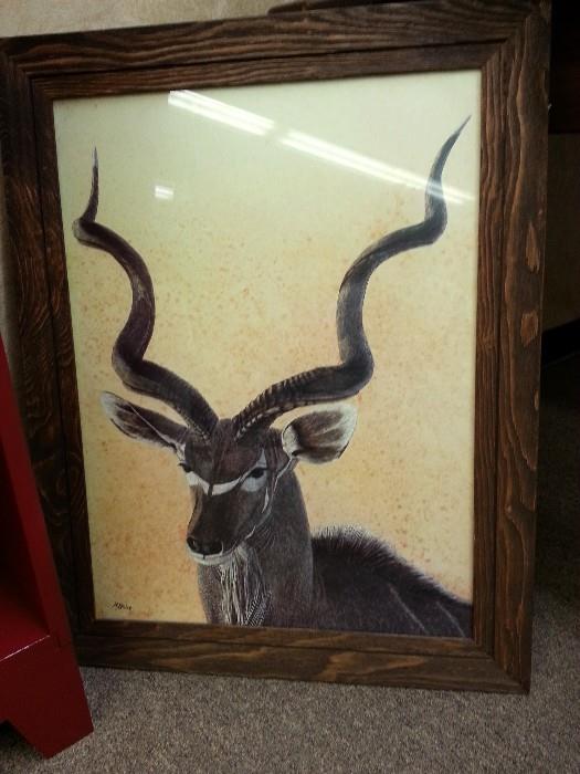 Framed African Kudu print - Barnwood frame 