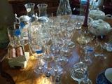 Crystal and glass stemware.  Beer steins.