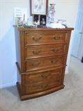 Solid Oak Chest of Drawers-Broyhill-beautiful condition. Queen headboard, 2 side tables,double dresser with vanity style mirror all priced separate.