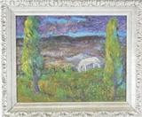 DAVID BURLIUK ORIGINAL OIL ON CANVAS, WHITE HORSE LANDSCAPE