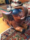                                 carved elephant end table/glass top