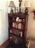 Solid Wood Antique Bookcase & Misc. Lamps