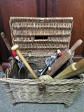 assorted vintage rolling pins and kitchen utensils 