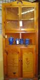 early 1900s knotty pine corner kitchen cabinet