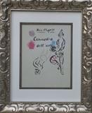 Marc Chagall "Commedia dell'arte" (Hand) Color Lithograph. Dated 1977 and copywrited in Verve, Germany. Unframed: 7.5"W x 9.5L".