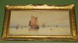 "Fishing" Original Watercolor by William Stewart (1823-1906) in Period Gilt Frame.