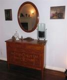A Gorgeous Italian Inlaid Chest w/ an Oval Antique Mirror