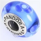 Estate Pandora sterling silver blue Murano glass bead: 9/16", 3.3 gms gross weight