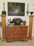 Pine block-front chest, oil painting, wall decor, pine columns
