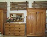 Pine dresser mirror, armoires