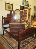 Victoian bed with matching marble top mirrored dresser