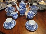 Blue Willow 15 pc. tea set with lithopane Geisha girl inside cup (see next picture)
