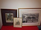~ PARISIAN ETCHINGS, ENGLAND ALSO. PLUS SILK PAINTINGS, PRINTS, OIL PAINTINGS....