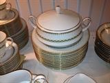 ~ ELEGANT CHINA SET IN EXCELLENT CONDITION! NORITAKE "KATRINA" w/ DELICATE OLIVE & GOLD DESIGN- 10 FULL SETS & MANY SERVING PIECES. (PLUS MANY PIECES IN 11 & 12 QTY)