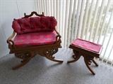 Hand Carved Mahogany Chair/ side table