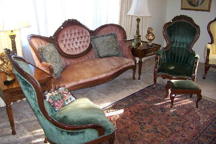 Victorian sofa, pair of Victorian chairs