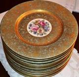 Gilded floral dinner ware, "Black Knight", set of 12