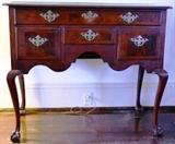 New England highboy base, possibly MA, inlaid and banded drawer fronts, 18th century, ball and claw feet