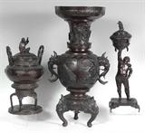 1044-1046)  Large Japanese Bronze Incense Burners (Koro) ,  The Largest is 30”h