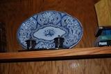 Double inkwell and hand painted platter