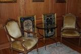 Two Antique Yellow Velvet upholstered armchairs