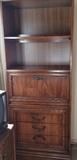Book shelf with drop front desk and drawers below