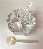 Crystal salt cellar and Mother of Pearl salt spoons