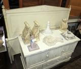 shabby chic headboard, footboard and cabinet