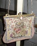 antique evening bag with cameo. enameling and glass