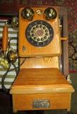 vintage oak wall-mount telephone
