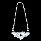 vintage ivory necklace with 14k gold and lapis 