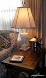 Marble Lamp and Oak end tables