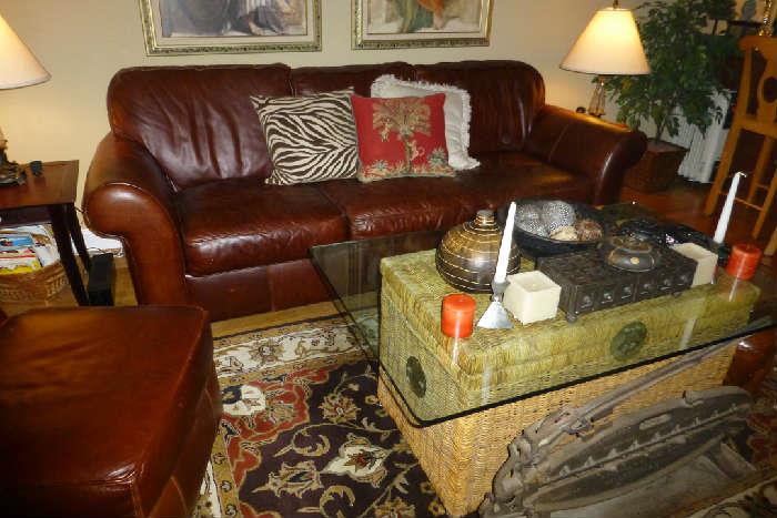 Beautiful Bauhaus Leather Sleep Sofa, Chair and Ottoman